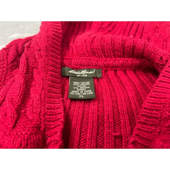 Eddie Bauer Mens XL Red Hooded Cable Knit Sweater Vest Golf Grandpa Zipp up Vest - Picture 11 of 14